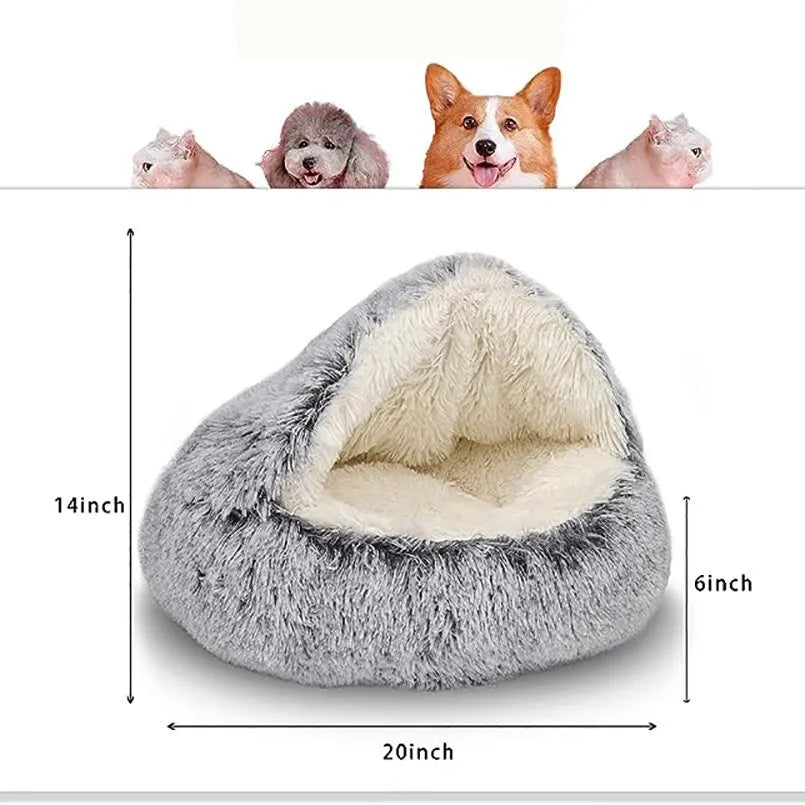 Soft Plush Round Cat Bed Pet Mattress Warm Comfortable Basket Cat Dog 2 in 1 Sleeping Bag Nest for Small Dogs