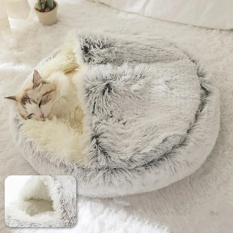 Soft Plush Round Cat Bed Pet Mattress Warm Comfortable Basket Cat Dog 2 in 1 Sleeping Bag Nest for Small Dogs